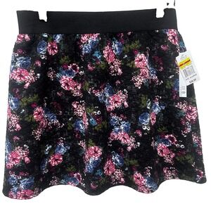 Joe B Black Floral Quilted Skater Mini Skirt XL TWEE INDIE SLEAZE Tumblr Grunge